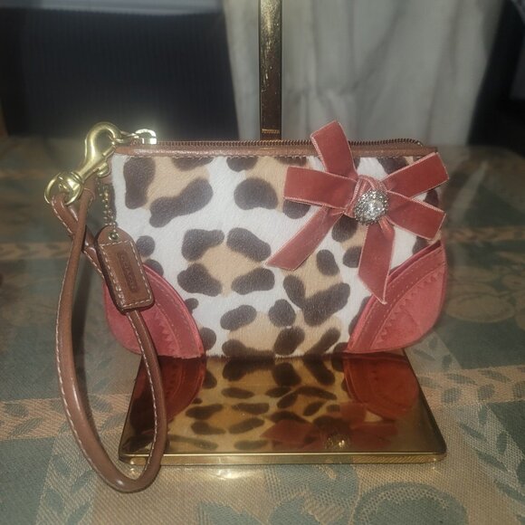 Coach Handbags - Coach Ocelot Leopard Calf Hair Vintage Wristlet Bag Purse Suede trim-read